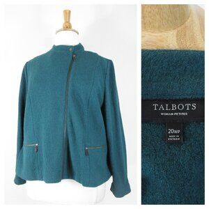 SOLDPlus Size Petite Dark Green Wool Tweed Full Zip Moto Blazer Jacket 20WP